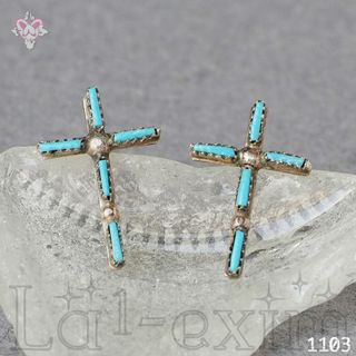 インディアンジュエリー(INDIAN JEWELRY)のターコイズ シルバー インディアンジュエリー 小ぶりな カワイイ クロス ピアス(ピアス)