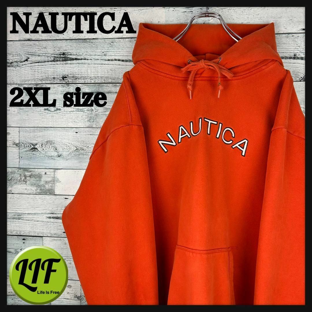 NAUTICA(ノーティカ)のノーティカ 刺繍アーチロゴ 肉厚 スウェットパーカー オレンジ XXL メンズのトップス(パーカー)の商品写真