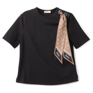 ヘルノ(HERNO)のヘルノ HERNO Tシャツ レディース SUPERFINE COTTON STRETCH 半袖 クルーネック シルクスカーフ付き 半袖シャツ 2024年春夏新作 JG000219D 52003 9300(Tシャツ(半袖/袖なし))