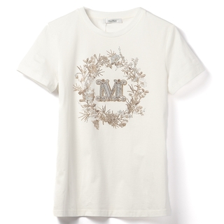 マックスマーラ(Max Mara)のマックスマーラ MAX MARA Tシャツ ELMO 刺繍ロゴ 半袖シャツ クルーネック ショートスリーブ ラインストーン 2024年春夏新作 2411941011 0003(Tシャツ(半袖/袖なし))