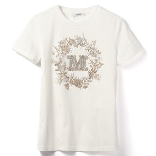 マックスマーラ(Max Mara)のマックスマーラ MAX MARA Tシャツ ELMO 刺繍ロゴ 半袖シャツ クルーネック ショートスリーブ ラインストーン 2024年春夏新作 2411941011 0003(Tシャツ(半袖/袖なし))