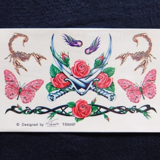 タトゥーシール アジアン雑貨 腕用 リストタトゥー 薔薇 蝶々 サソリ 剣 紋章(アクセサリー)