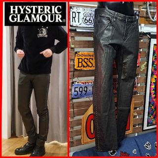 ヒステリックグラマー(HYSTERIC GLAMOUR)の定価3.7万　ヒステリックグラマー　スタッズ　puレザーパンツ　L　ブラック(その他)