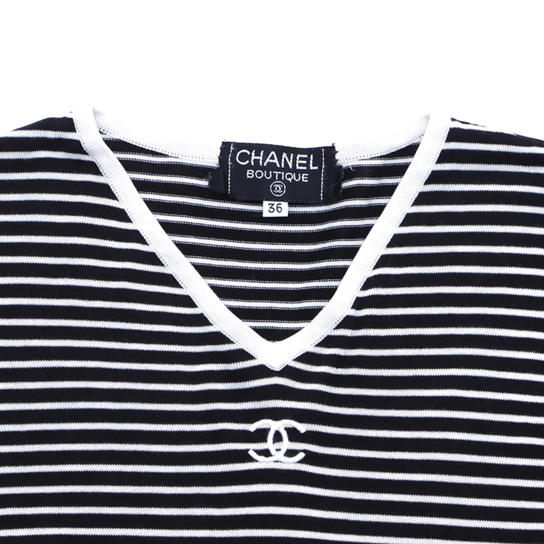 CHANEL(シャネル)のシャネル CHANEL ココマーク ストライプニット サイズ36 長袖Ｔシャツ レディースのトップス(Tシャツ(長袖/七分))の商品写真