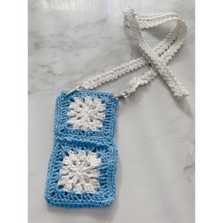 スマホポシェット　ハンドメイド　モチーフ編み　スマホショルダー(スマホケース)