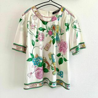 LEONARD - M レオナール ファッション 半袖 ブラウス Tシャツ 花柄 ホワイト
