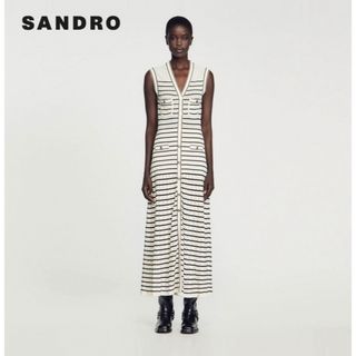 ❤️Sandro24春新作新品　黒白　ボーダー　ロングワンピース　オシャレ