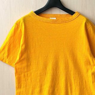 ヴィンテージ(VINTAGE)の90s古着　USA製 ヴィンテージ　無地Tシャツ　マスタード　シングルステッチ(Tシャツ/カットソー(半袖/袖なし))