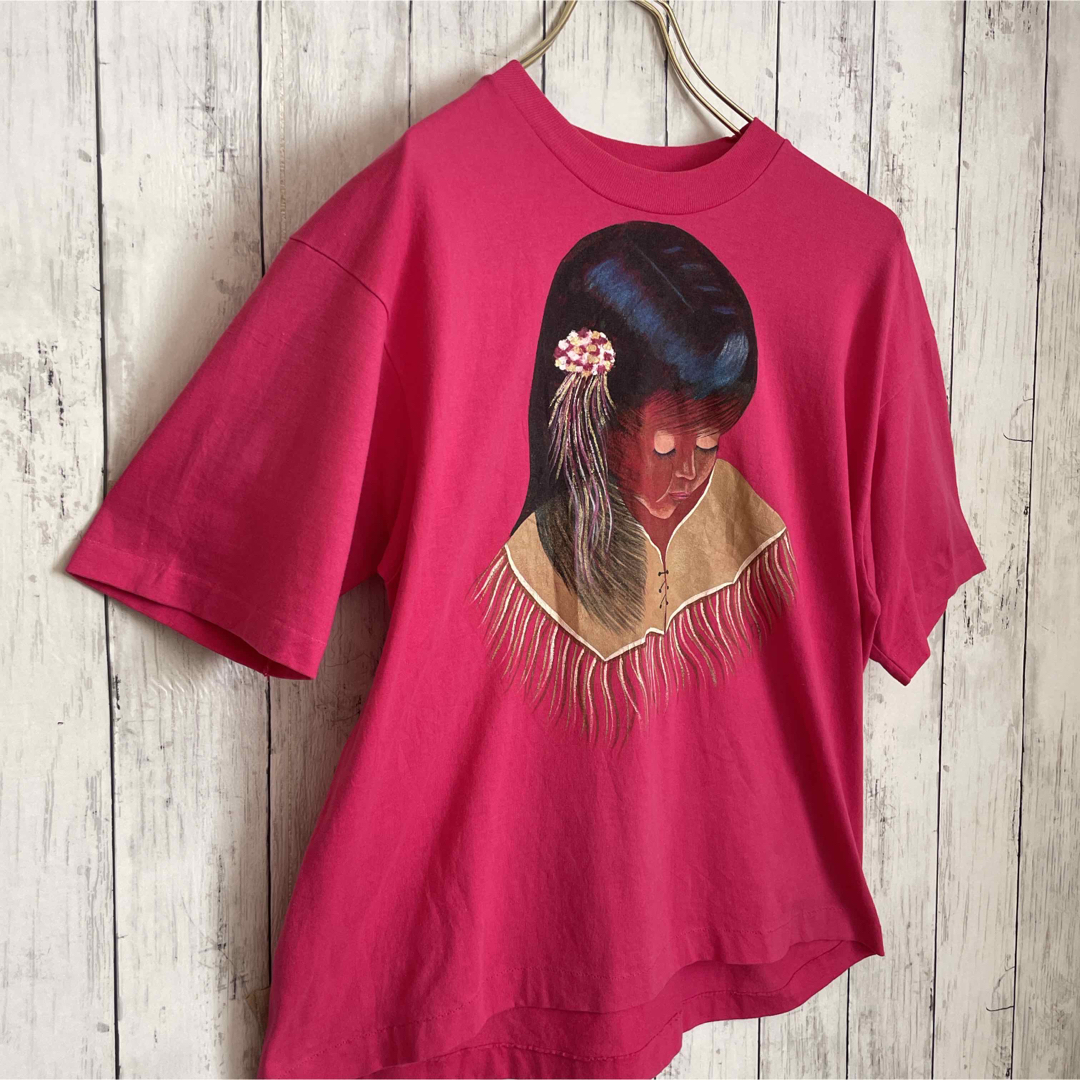 Hanes(ヘインズ)のシングルステッチ ヴィンテージ USA製 Tシャツ ピンク ヘインズ US古着 レディースのトップス(Tシャツ(半袖/袖なし))の商品写真