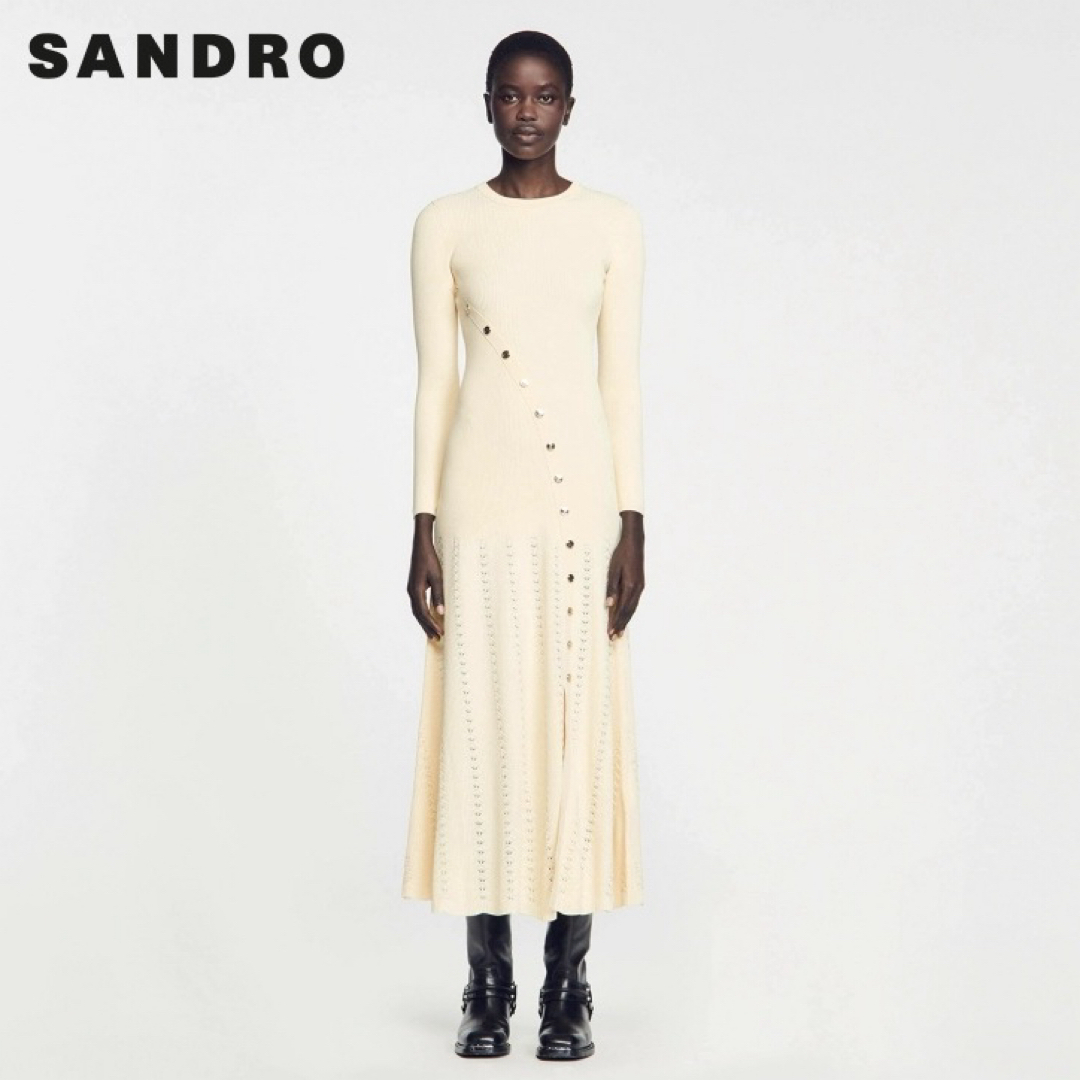 Sandro(サンドロ)の❤️Sandro24春新作新品　白　長袖　ロングワンピース　オシャレ レディースのワンピース(ロングワンピース/マキシワンピース)の商品写真