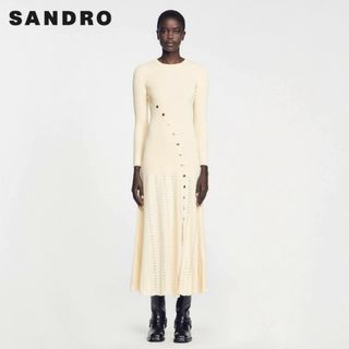 サンドロ(Sandro)の❤️Sandro24春新作新品　白　長袖　ロングワンピース　オシャレ(ロングワンピース/マキシワンピース)