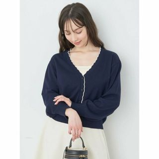 アースミュージックアンドエコロジー(earth music & ecology)の【ネイビー】ちびスカラップカーディガン レディース/春/24SS(カーディガン)