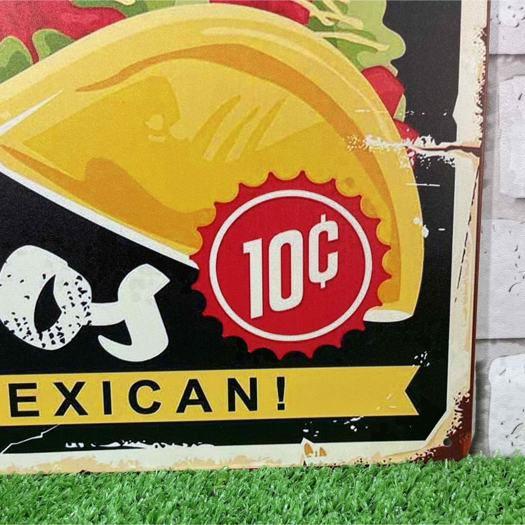 【370番】タコス（taco）　メキシコ　料理　テクス　メクス　ブリキ看板 インテリア/住まい/日用品のインテリア小物(その他)の商品写真