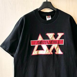 フルーツオブザルーム(FRUIT OF THE LOOM)の90s USA製古着　ヴィンテージ　ロゴTシャツ　刺繍　肉厚　ギリシャ文字　ΔΧ(Tシャツ/カットソー(半袖/袖なし))