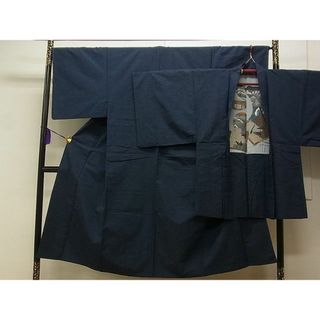 平和屋野田店■男性　紬　アンサンブル　濃紺色　逸品　vf8653(着物)