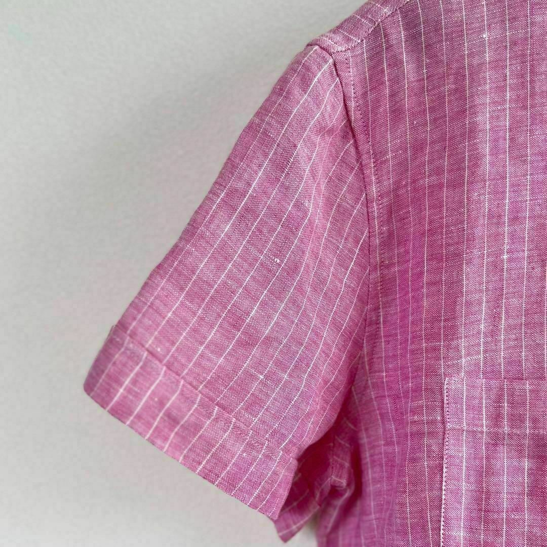 LORO PIANA(ロロピアーナ)の美品 40 ロロピアーナ リネン 半袖シャツ ストライプ ピンク レディースのトップス(シャツ/ブラウス(半袖/袖なし))の商品写真