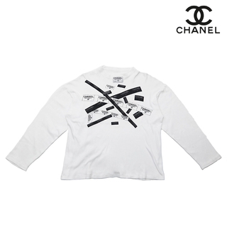 シャネル(CHANEL)のシャネル CHANEL ロゴテープ プリント 長袖Ｔシャツ(Tシャツ(長袖/七分))