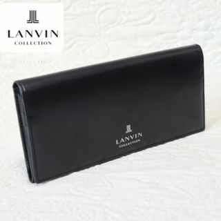 LANVIN COLLECTION - 新品【ランバンコレクション】高級感溢れるガラスレザー メタルロゴ 折り長財布