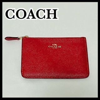 コーチ(COACH)のCOACH コーチ　小銭入れ　コインケース　レザー　赤　キーリングストラップ付き(名刺入れ/定期入れ)