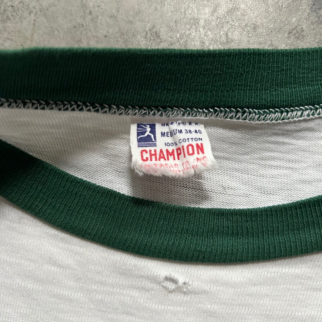 Champion(チャンピオン)の60s チャンピオン リンガーtシャツ USA製 M ホワイト×グリーン メンズのトップス(Tシャツ/カットソー(半袖/袖なし))の商品写真