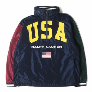 ポロラルフローレン(POLO RALPH LAUREN)のPOLO Ralph Lauren ポロ ラルフローレン ジャケット サイズ:M 2020年モデル ビッグロゴ ハーフジップ プルオーバージャケット ネイビー 紺 アウター ブルゾン 上着 90s テイスト【メンズ】【中古】(その他)