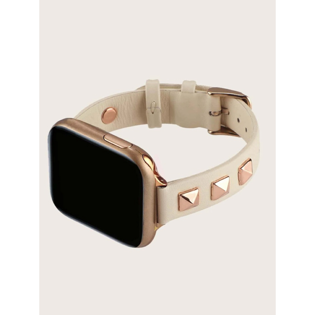 Apple Watch スタッズ レザーバンド ベルト 白 38/40/41 レディースのファッション小物(腕時計)の商品写真
