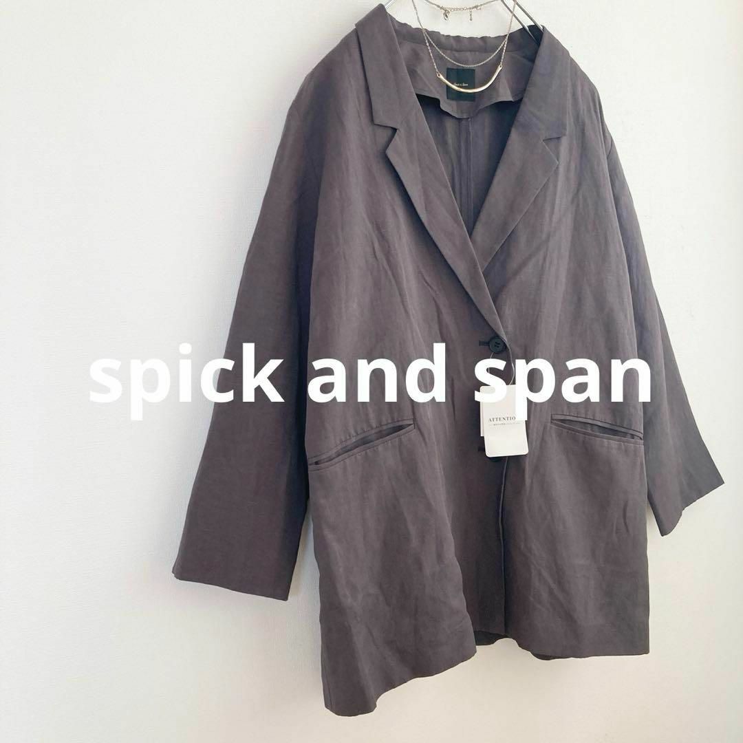 Spick & Span(スピックアンドスパン)のタグ付き未使用品★スピックアンドスパン★リネンレーヨンジャケット グレー レディースのジャケット/アウター(テーラードジャケット)の商品写真