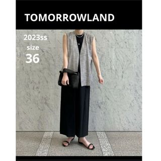 トゥモローランド(TOMORROWLAND)のTOMORROWLAND 23ss シャイニーグレンチェック ベルテッドジレ(ベスト/ジレ)