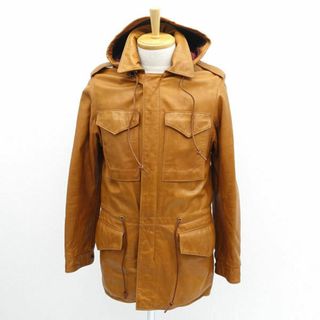 OVERLAND SHEEPSKIN / オーバーランド ◆レザーコート/羊革/フード付き/キャメル/サイズ38 【メンズ/MEN/男性/ボーイズ/紳士】 メンズファッション【中古】  [0220483262](ダッフルコート)