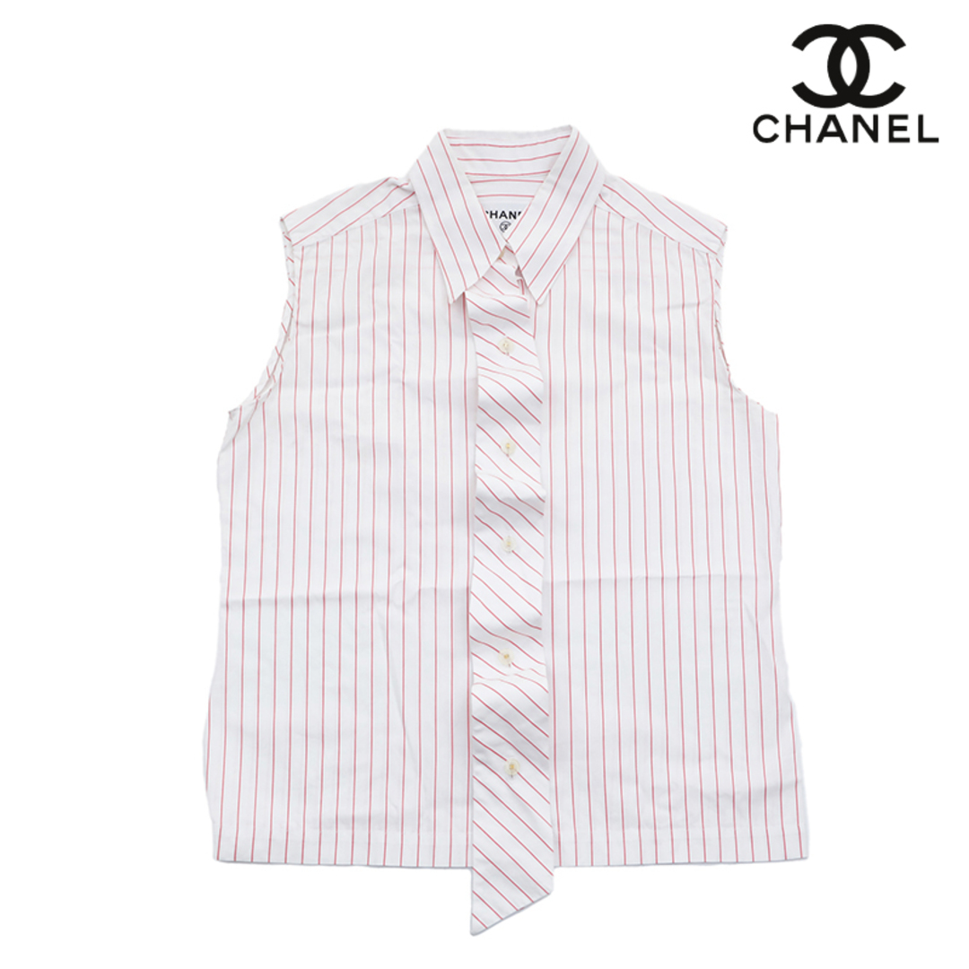 CHANEL(シャネル)のシャネル CHANEL ノースリーブ ストライプ シャツ ブラウス レディースのトップス(シャツ/ブラウス(長袖/七分))の商品写真