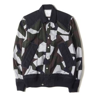 サカイ(sacai)のSacai サカイ ジャケット サイズ:1 ストライプ ドッキング シャツ ブルゾン 15-00741M 再構築 ネイビー ホワイト カーキ ブラウン 日本製 アウター ブルゾン ジャンパー 上着【メンズ】【中古】(ブルゾン)