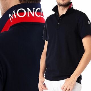 モンクレール(MONCLER)の送料無料 57 MONCLER モンクレール 8A70510 84556 ネイビー 襟裏 ロゴ プリント 半袖 ポロシャツ size M(ポロシャツ)