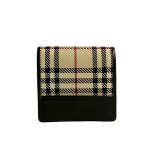 バーバリー(BURBERRY)の極 美品 BURBERRY バーバリー ノバチェック ロゴ レザー 本革 キャンバス 小銭入れ コインケース ミニ 財布 ブラウン ベージュ11344(コインケース)