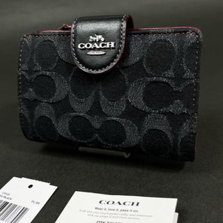 コーチ(COACH)のCOACH シグネチャー デニム 二つ折り財布 CP435 ブラック 新品(財布)