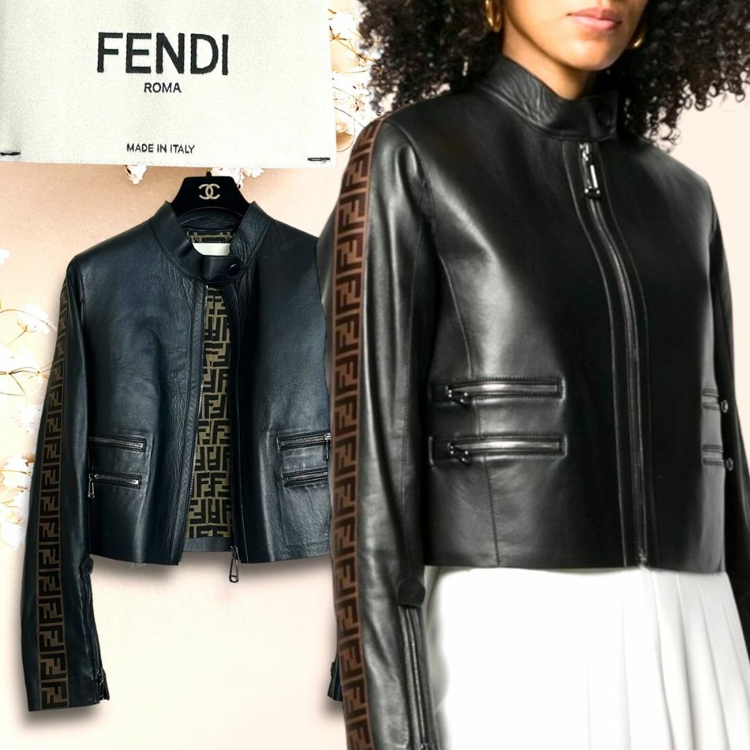 FENDI(フェンディ)の極美品☆超人気モデル☆☆FENDI レザージャケット ズッカ柄 FFロゴ 42 レディースのジャケット/アウター(ライダースジャケット)の商品写真