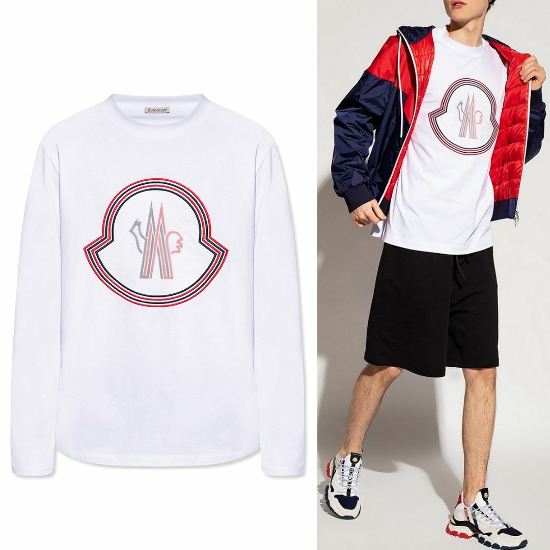 MONCLER(モンクレール)の送料無料 27 MONCLER モンクレール 8D00005 8390T ホワイト クルーネック 長袖 Tシャツ カットソー size L メンズのトップス(Tシャツ/カットソー(七分/長袖))の商品写真