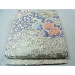 平和屋1■六通柄袋帯　唐織　孔雀花文　金銀糸　逸品　in0619(帯)