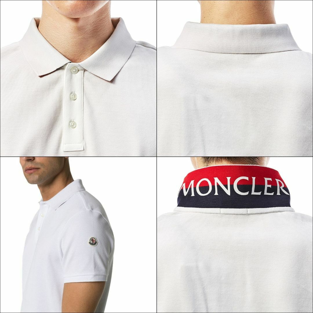 62 MONCLER ホワイト 襟裏 ロゴ プリント ポロシャツ size M