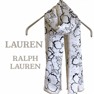 ラルフローレン(Ralph Lauren)のラルフローレン シルク100% スカーフ モノトーンフラワー  花柄 ストール(バンダナ/スカーフ)