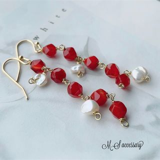 天然石レッドアゲート＊ロングピアス(ピアス)