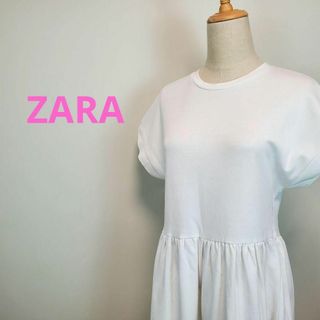 ザラ(ZARA)のザラZARA(S)白色フレンチスリーブワンピース ギャザー(その他)