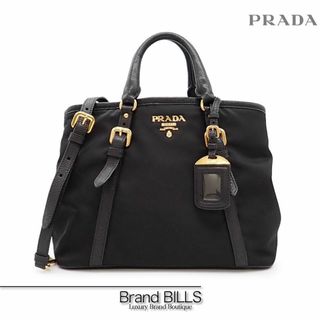 プラダ(PRADA)の美品 プラダ ハンドバッグ ショルダーバッグ 2way ナイロン レザー ブラック ゴールド金具 肩掛け(ハンドバッグ)