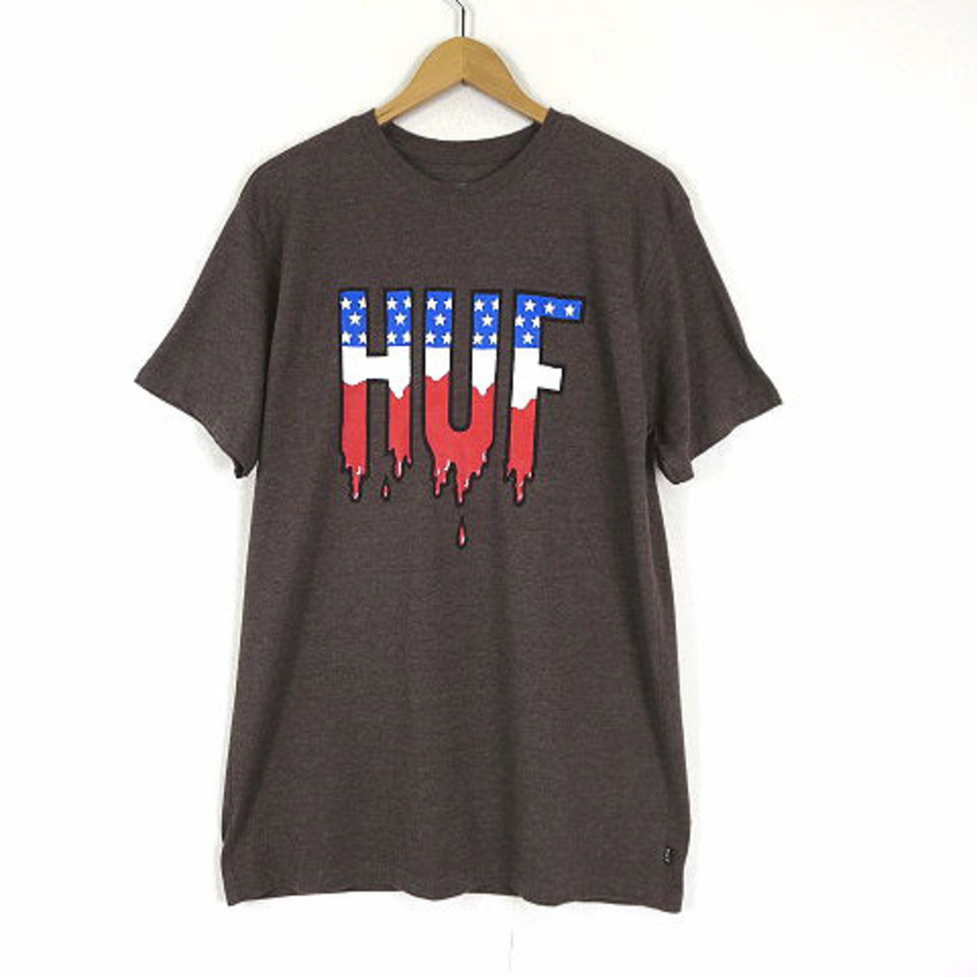 HUF(ハフ)のハフ HUF Tシャツ ロゴ 星条旗 アメリカ 国旗 クルーネック 半袖 L 茶 メンズのトップス(Tシャツ/カットソー(半袖/袖なし))の商品写真