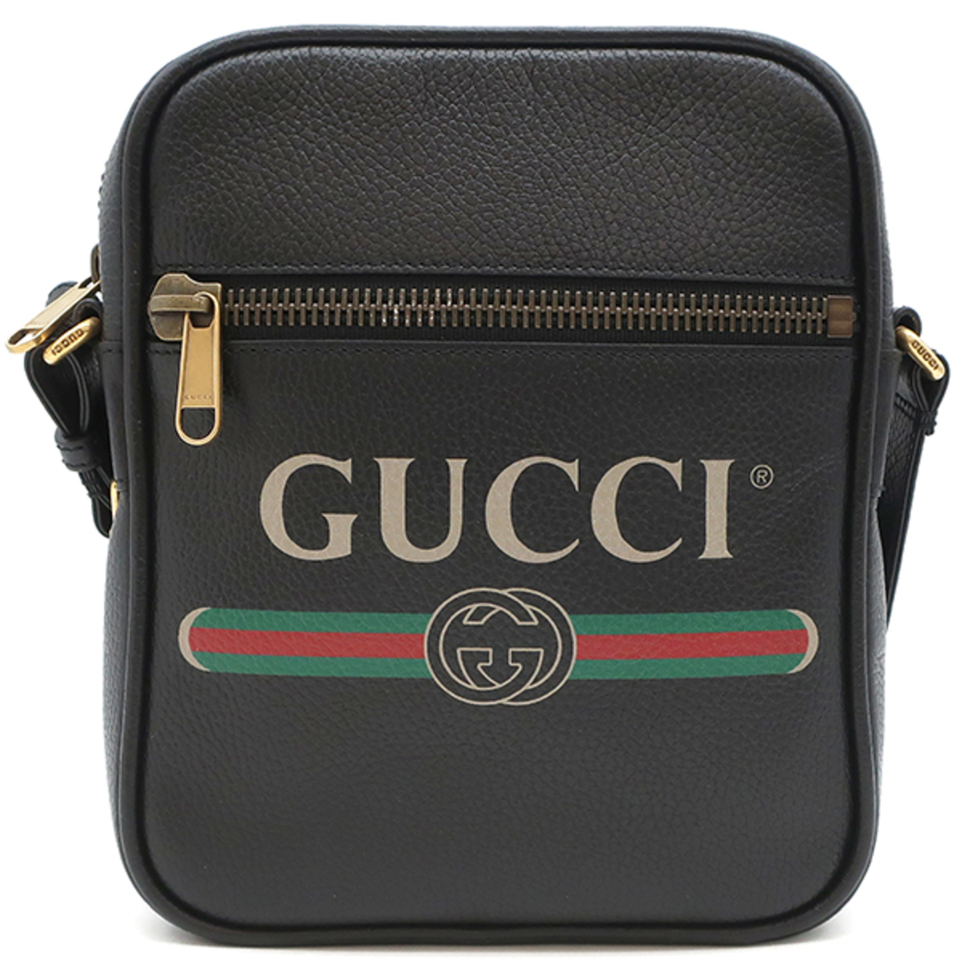 Gucci(グッチ)のグッチ GUCCI ショルダーバッグ ヴィンテージ ロゴ プリント レザー ブラック 黒 ウェブ 赤 緑  523591 525040 【保存袋】【中古】 メンズのバッグ(ショルダーバッグ)の商品写真