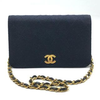 シャネル(CHANEL)の美品 CHANEL シャネル ココマーク ミニ マトラッセ プッシュロック コットンジャージ チェーン ショルダー バッグ ネイビー a1883(ショルダーバッグ)