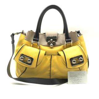 セリーヌ(celine)の美品 CELINE セリーヌ トリオンフ ボール金具 レザー 2WAY ハンド ショルダー バッグ イエロー a2433(ハンドバッグ)