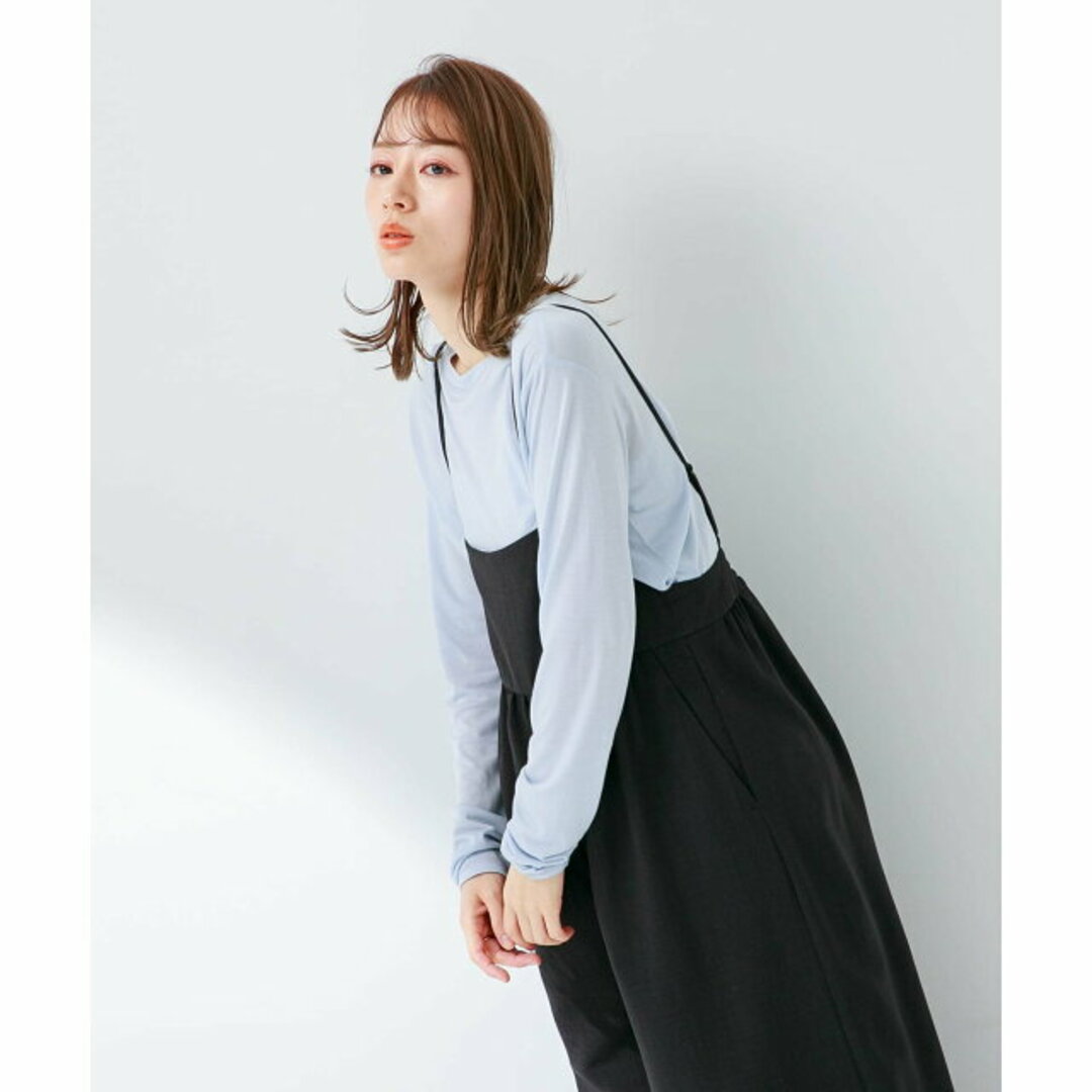 Sonny Label(サニーレーベル)の【ブラック】『UR TECH DRYLUXE』ギャザーワイドサロペット レディースのパンツ(サロペット/オーバーオール)の商品写真