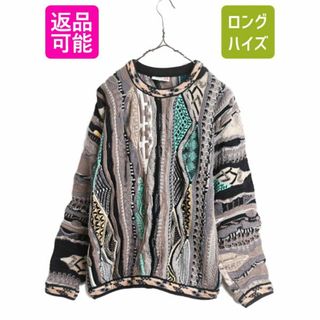 90s オーストラリア製 COOGI 3D 立体編み コットン ニット セーター M / 90年代 オールド クージー 総柄 マルチカラー メンズ クルーネック(ニット/セーター)