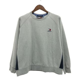 トミーヒルフィガー(TOMMY HILFIGER)の90年代 TOMMY HILFIGER トミーヒルフィガー ワンポイントロゴ スウェット トレーナー トップス グレー (メンズ XL) 中古 古着 P9455(スウェット)