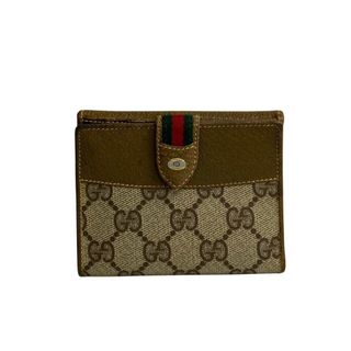 グッチ(Gucci)のほぼ未使用 GUCCI オールドグッチ グッチ ヴィンテージ シェリーライン GG ロゴ レザー 本革 二つ折り ミニ 財布 ブラウン 14393(財布)